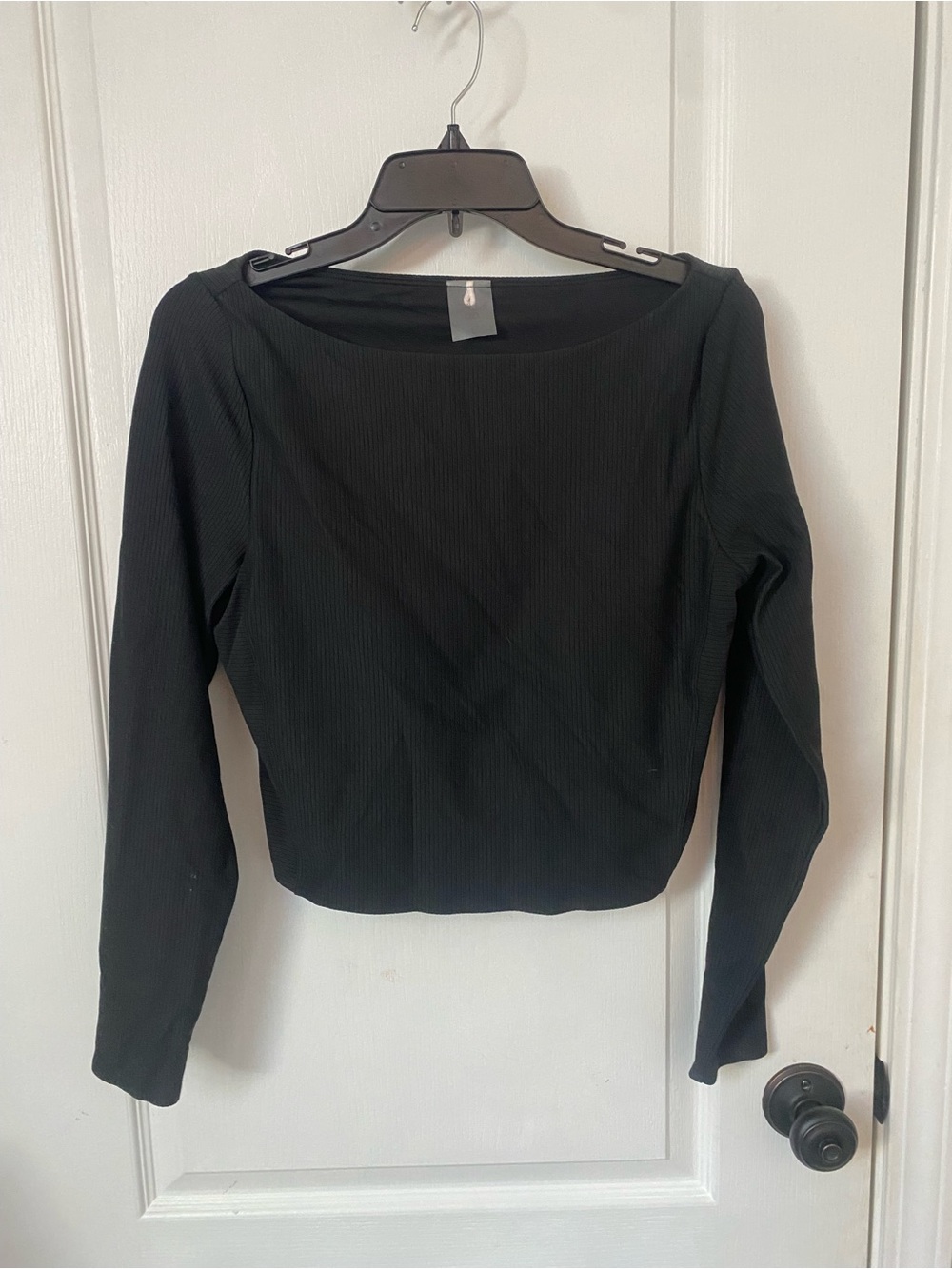 CALIA by Carrie Underwood Black Ribbed Long-Sleeve Square Neck Crop Top